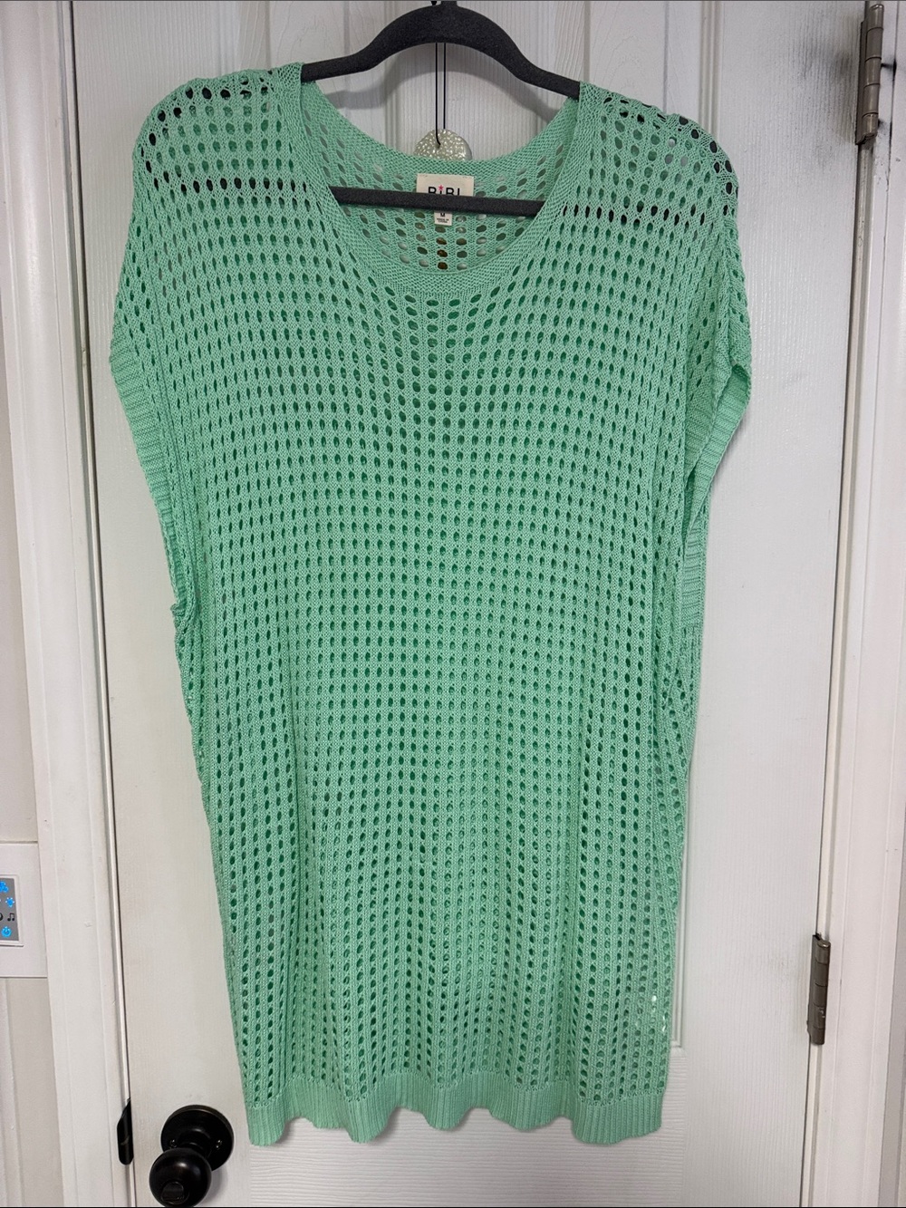 BiBi Mint Green Open-Knit Short Sleeve Sweater Top - Picture 2 of 4
